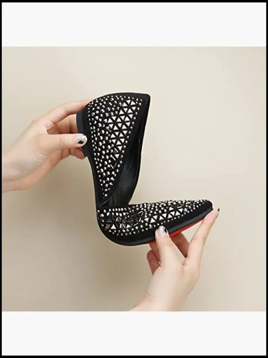 Rhinestone Ballet Flats Pointed Toe Elegant Chic Memory Foam Comfortable - Picture 2 of 7